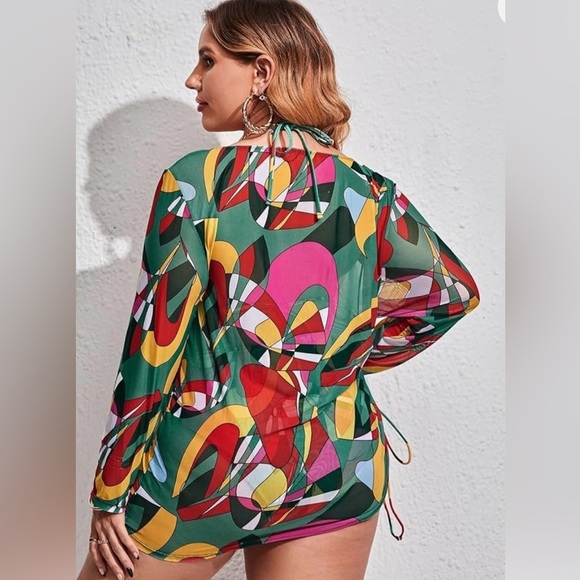 MakeMeChic 3 Piece Swimsuit Printed Halter High Waisted Bikini Set w/Cover Up - Picture 4 of 4